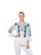 Bluza Damă Bumbac Mânecă Lungă Alb/Portocaliu
