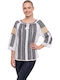 Bluza Damă Bumbac Mânecă Lungă Alb/Portocaliu