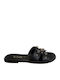 Leder Flache Damen Sandalen Schwarz