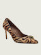 Pantofi cu toc Animal Print Maro