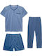 Ansin Sommer Herrenpyjama Baumwollene Blauer
