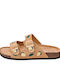 Celestino Flache Damen Sandalen Mit Stickerei Zitronen Kamel