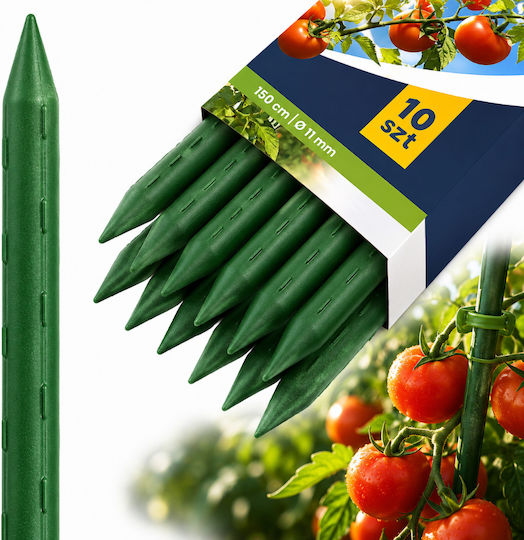 Set 10 Suporturi Pentru Roșii Castraveți Fasole Rezistente La UV Reutilizabile Oțel Inoxidabil + PE 150 X 1.1 Cm Verzi
