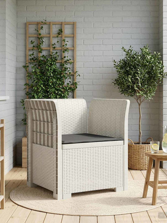 Outdoor Rattan Armchair White With Cushion 68x62cm
