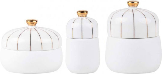 Raeder Set of 3 General Use Food Jars with Lid Made of White Porcelain 3.5x3.5x5cm 3 Pieces