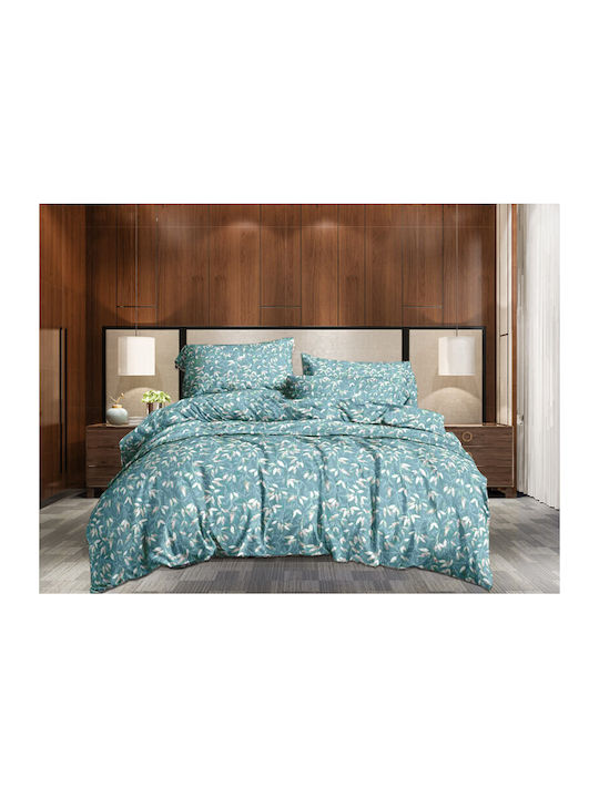 Double Bed Sheets Set with Rubber Hugger 160x200+30cm Flower Pattern (5 Pieces)