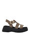 Leather Women's Flat Sandals Beige 1610+Beige Nubuck Leather
