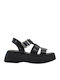 Leather Women's Flat Sandals Black 1610+Black Leather