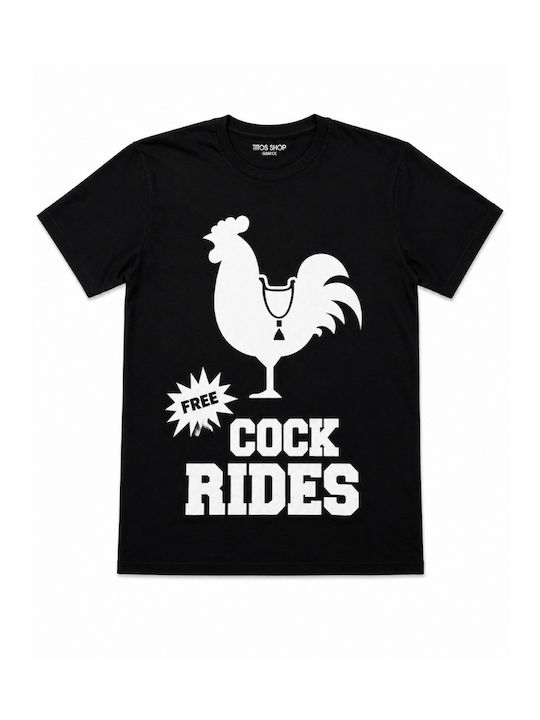 Men's Short Sleeve Printed T-shirt "free Cock Rides" Rooster 63842-Black