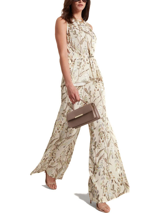 Ted Baker Damenhose in Breit Beigebraun- Grün- Taupe Ted Baker Damenhose in Breit Beigebraun- Grün- Taupe