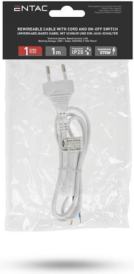 Jager Entac Rewireable Power Cord 2g0.75 On Off Switch White 1m Av-206200