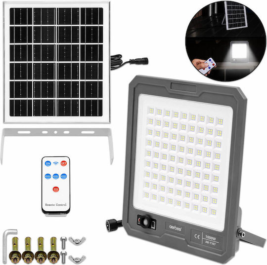 Aerbes Waterproof Solar LED Flood Light 1000W Cold White 6500K with Motion Sensor Photocell and Remote Control IP66