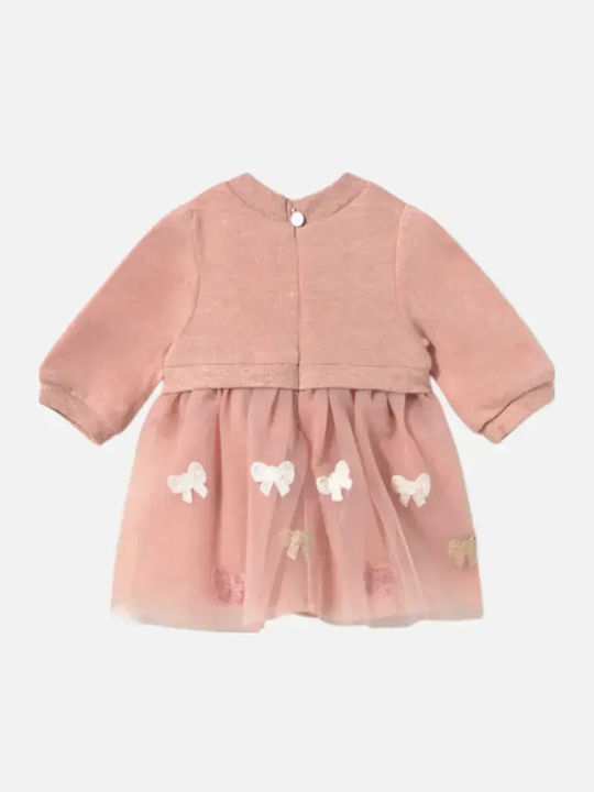 Mädchenkleid Langärmelig Gestrickt Rosa