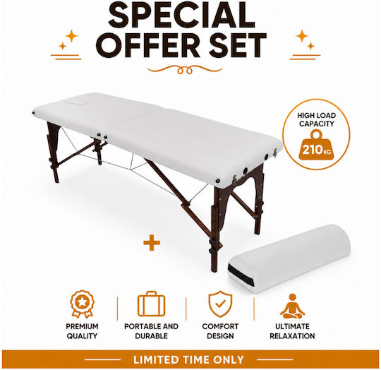 iCosmetics Pro 1 Portable White Physiotherapy Bed Made of Wood 185x60cm