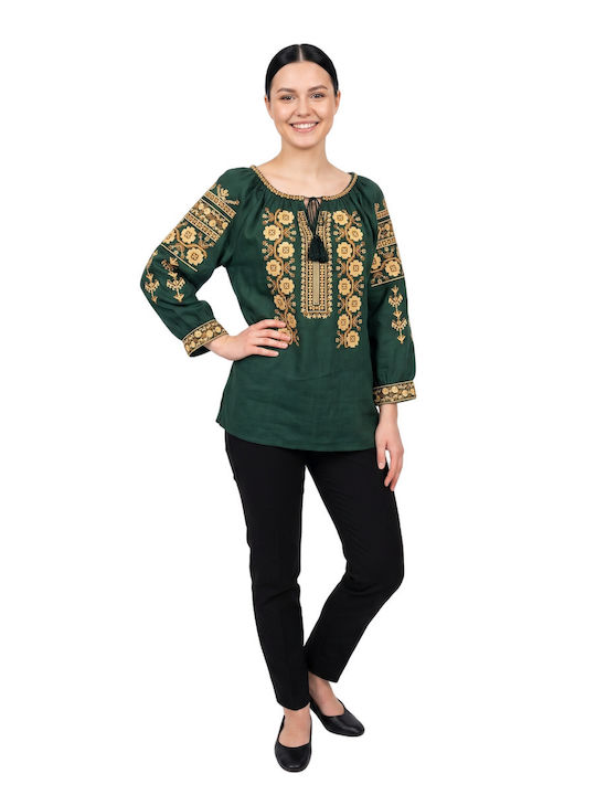 Bluza Damă Bumbac Mânecă Lungă Alb/Portocaliu