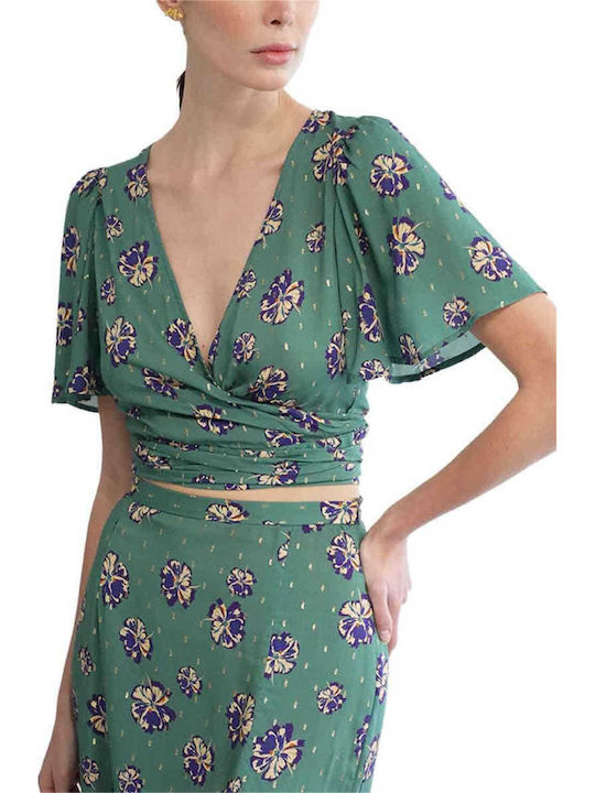 Madame Shou Shou Women's Floral Green Floral Blouse