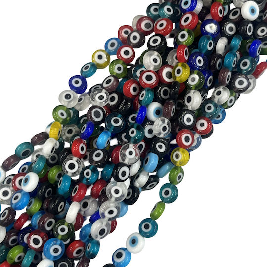 Glasauge Flach 8mm Mehrfarbig – Loch 1mm – Reihe 40cm 48 Perlen Ca