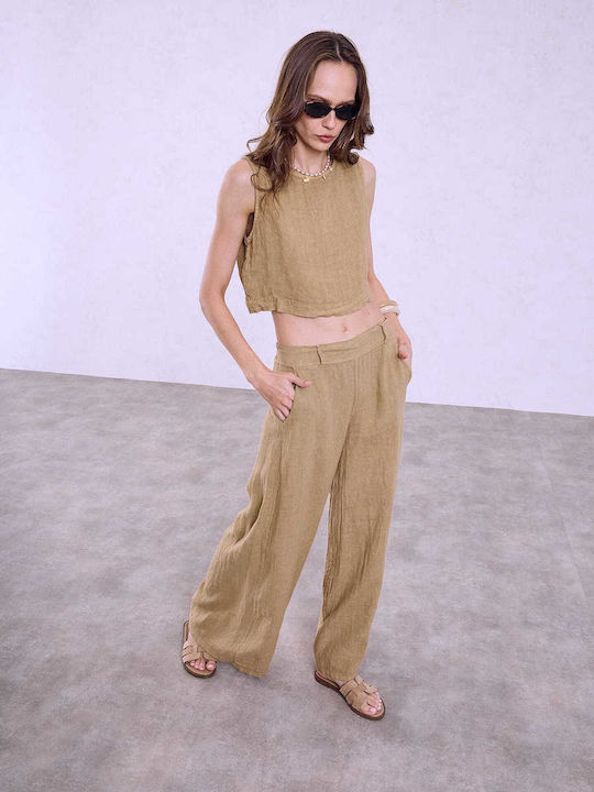 Celestino Damen Leinen Pantaloons Mit Gummiband...