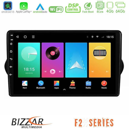 Bizzar Car Audio System for Fiat Tipo 2015-2022 (Bluetooth/USB/WiFi/GPS/Apple CarPlay/Android Auto) with 9" Touch Screen