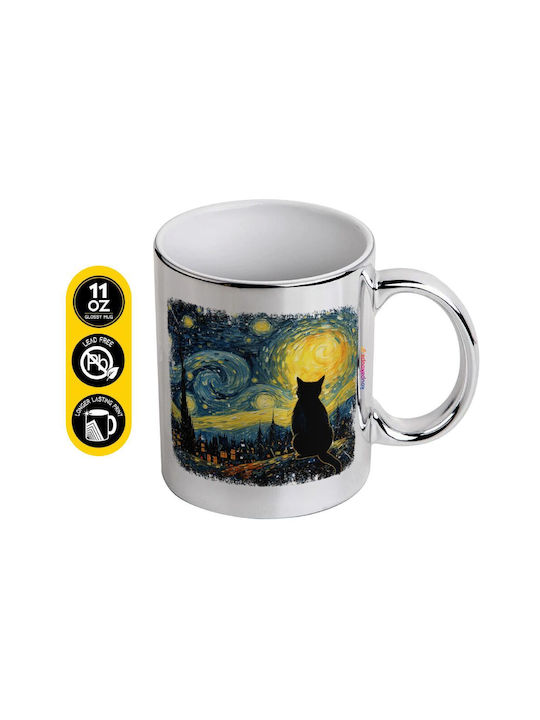 Koupakoupa Starry Night Cat Ceramic Silver Mug ...