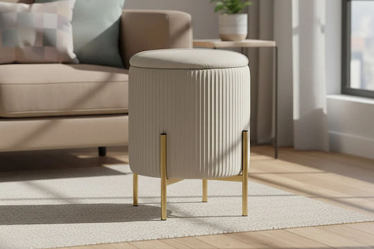 Living Room Collapsible Stool with Storage Space Upholstered with Fabric Cream 30x30x42cm