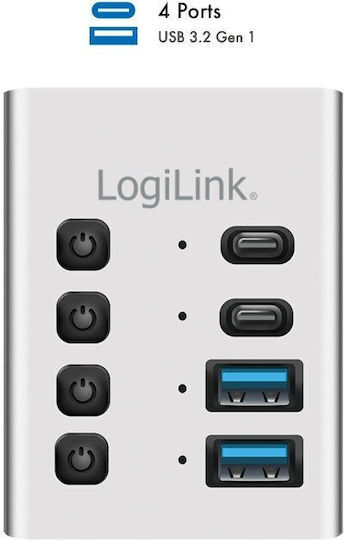 LogiLink USB Hub 4 Ports USB 3.2 with USB-C Connection Silver