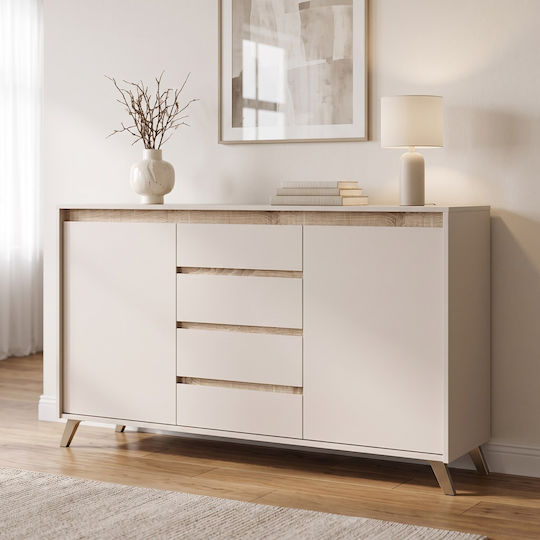 Μπουφές Belka Ξύλινος με Συρτάρια Κρεμ 155x45x93.7cm