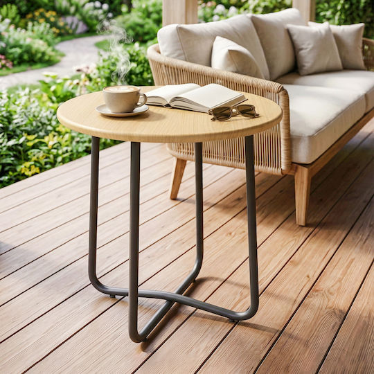 Metal Table for Small Outdoor Spaces Natural Wood 48x48x51cm