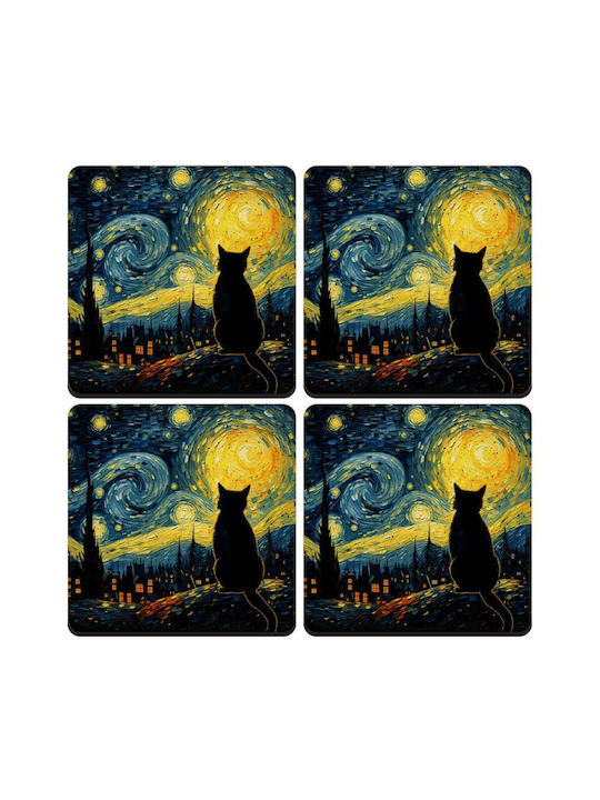Koupakoupa Starry Night Cat Сервизи За Чаши Дървени 4 Бройки