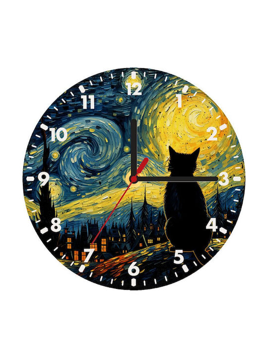 Koupakoupa Детски Часовник На Стена Starry Night Cat Дървен 20см