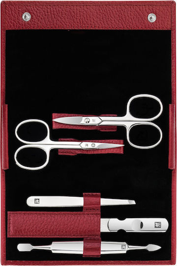 Комплект за маникюр 5 части кожен калъф червен Classic Inox Zwilling