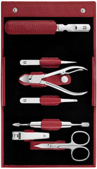 Zwilling J.A. Henckels Maniküre-/Pediküre-Set 7-teilig Lederportemonnaie Verbindungselemente Rot