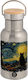 Koupakoupa Starry Night Cat Stainless Steel Thermos Bottle 350ml Silver with Mouthpiece Handle and Straw