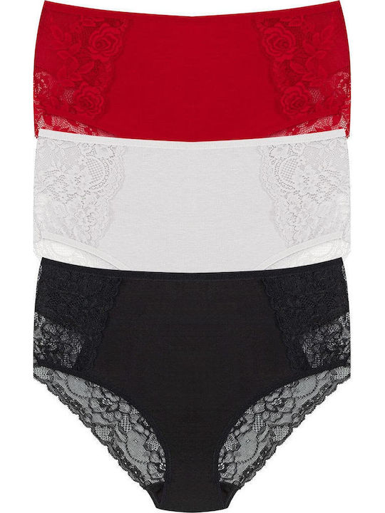 Hohe Taille Damen-Slips 3er Pack mit Spitze Baumwolle