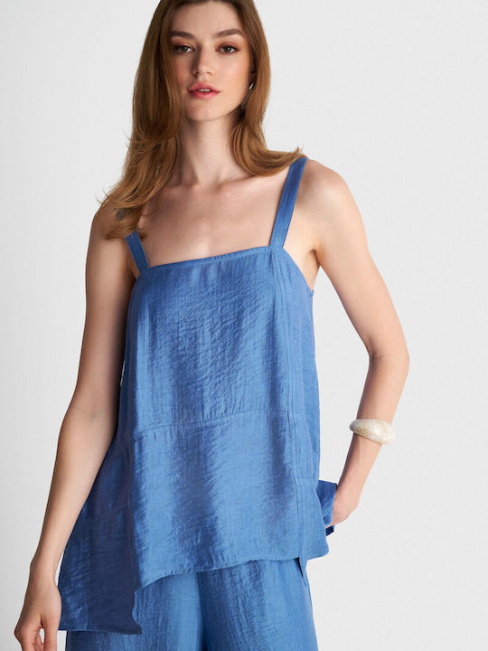 Damen Bluse Satin Blau