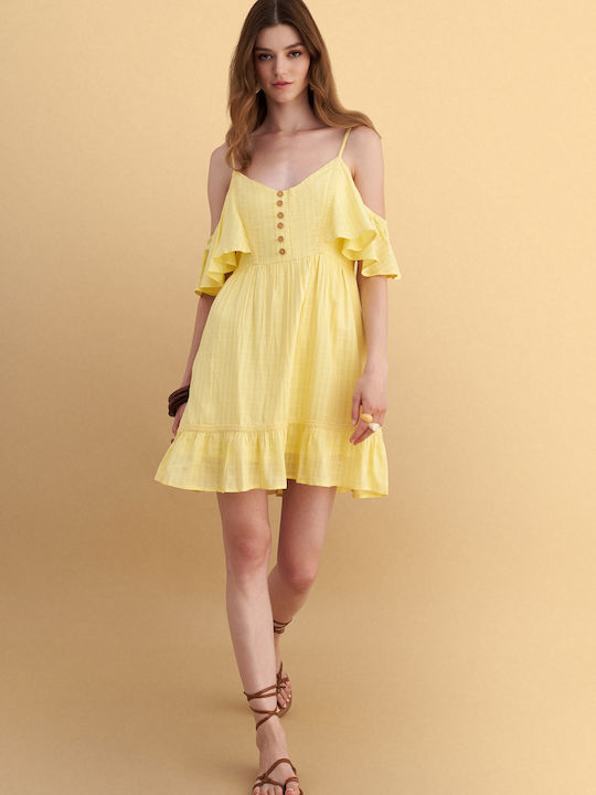 Sommer Mini Damenkleid mit Rüschen Gelb