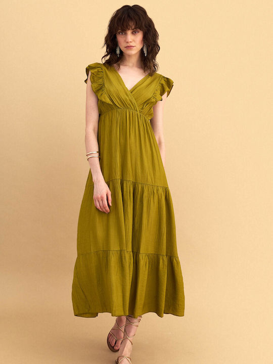 Summer Midi Evening Dress with Ruffles Green