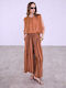 Celestino Damenhose Gestreift Loose Fit Kamel