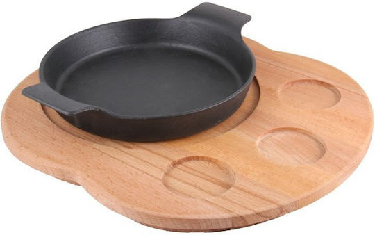 Runder Gusseisen Servierteller 18 cm Mit Holzständer Lava
