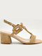 Damen Sandalen Aus Leder Beige