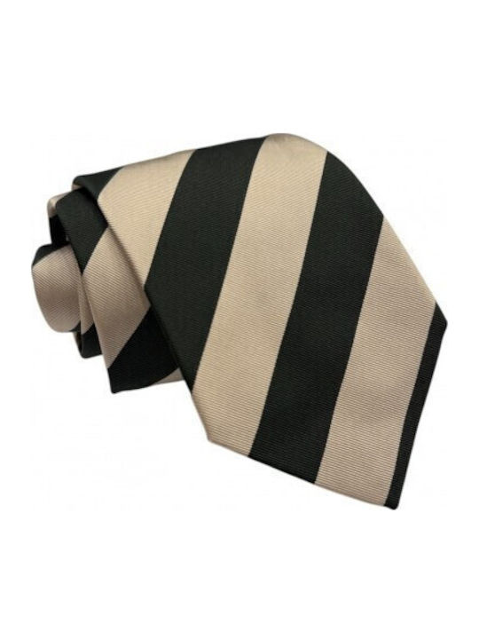 Silk Green Beige Striped Tie 8cm