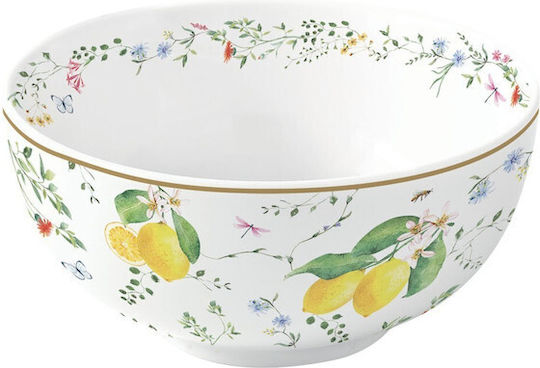 Easy-Life Fleurs Et Citrons Servierschale Rund aus Porzellan Gelb