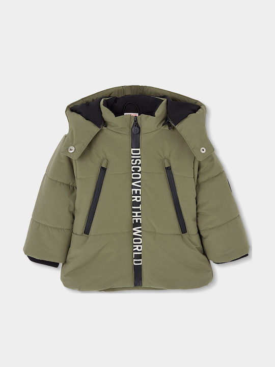 Kids Casual Short Coat with Hood Khaki