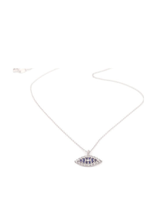 Necklace Eye in 9 K White Gold with Blue Zircon