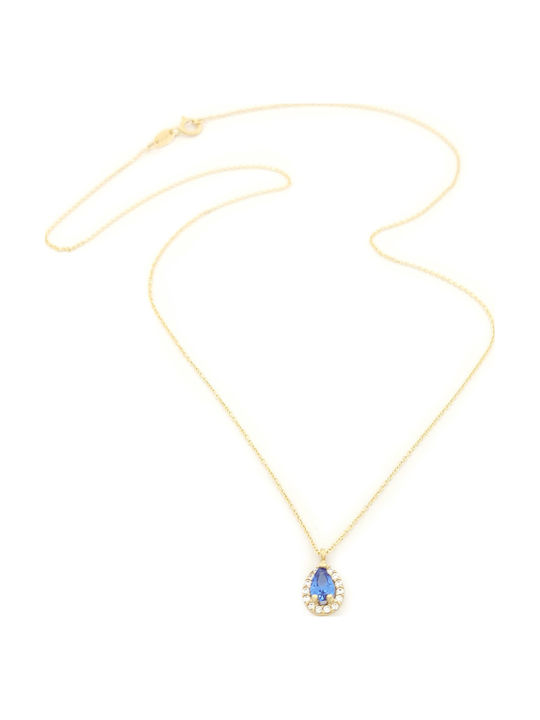 Anagnostakis Halskette Rosette aus 14K Gold mit Zirkon Hellblau