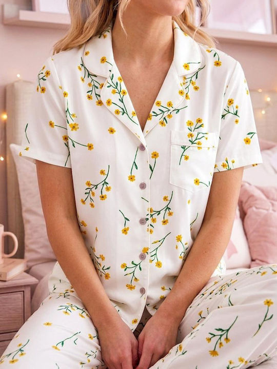 Set Pijamale Dama De Vară Din Bumbac Cu Inimă