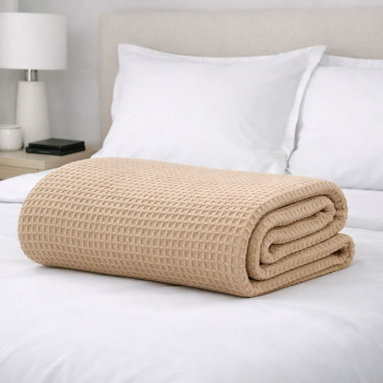 Adam Home Waffle Κουβέρτα Πικέ Υπέρδιπλη 225x240εκ. Capuccino