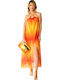 Acquadicocco Damen Maxi Strandkleid Lurex Safari