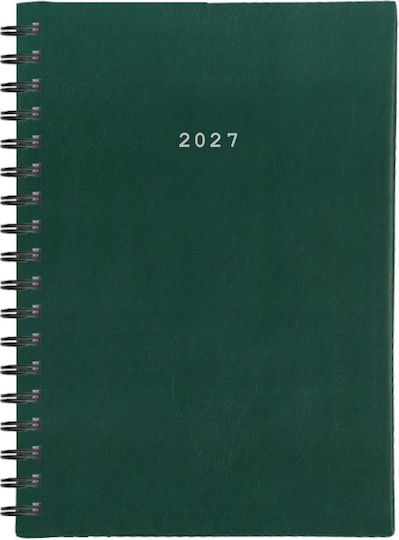 Next Дневна Програма Basic 2027 Зелен Кожен Спирала 21x29см. (с Персонализация)