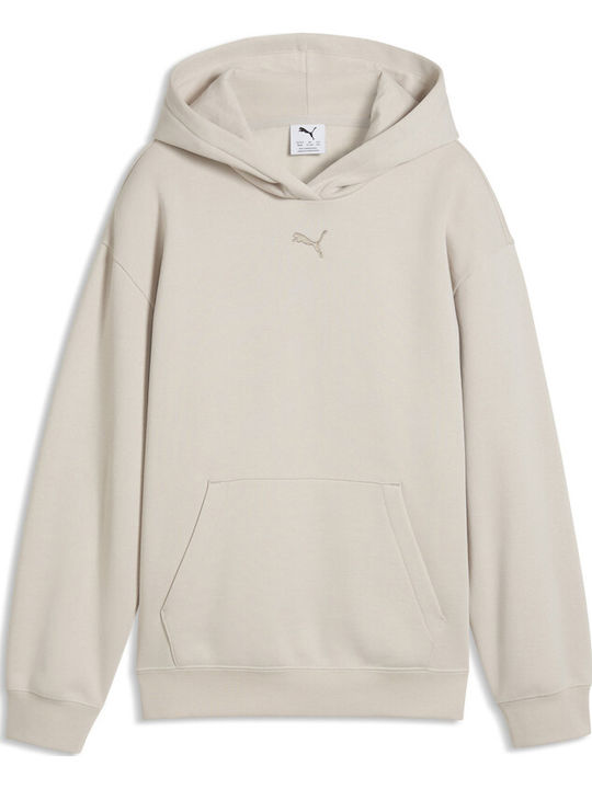 PUMA Kids Sweatshirt with Hood and Pockets Beige Hoodie Fl